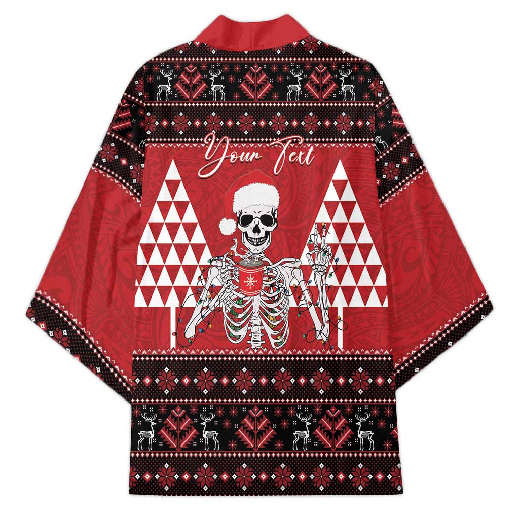 Personalized Hawaii Skull Christmas Kimono Mele Kalikimaka Hawaiian Kakau - Polynesian Pride