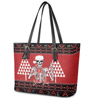 Personalized Hawaii Skull Christmas Leather Tote Bag Mele Kalikimaka Hawaiian Kakau - Polynesian Pride
