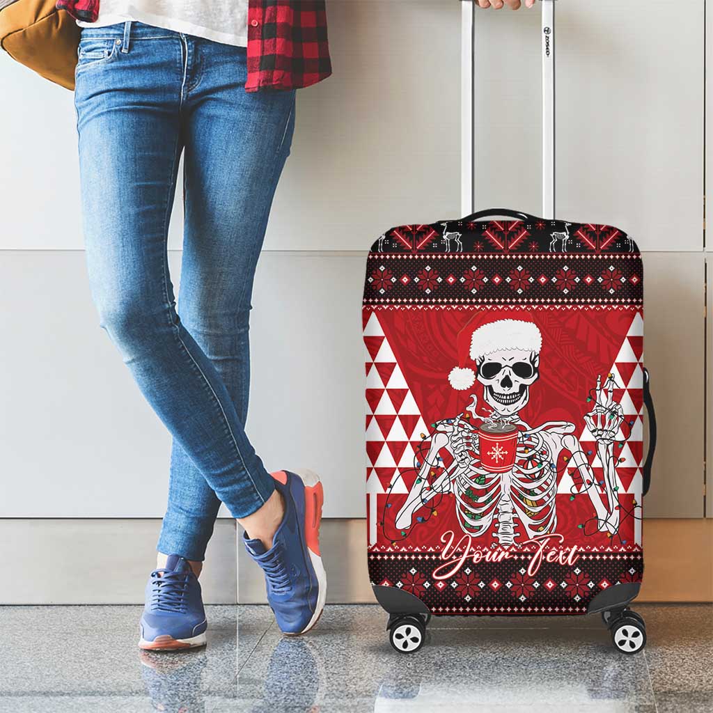 Personalized Hawaii Skull Christmas Luggage Cover Mele Kalikimaka Hawaiian Kakau - Polynesian Pride