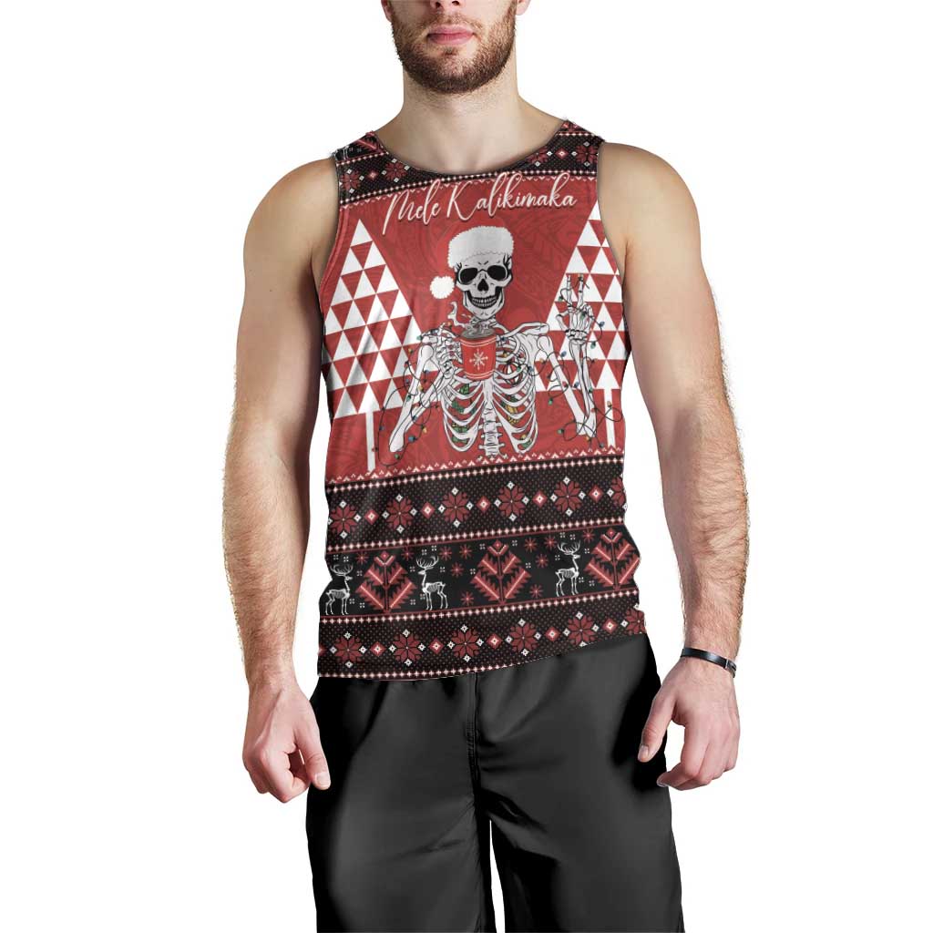 Personalized Hawaii Skull Christmas Men Tank Top Mele Kalikimaka Hawaiian Kakau - Polynesian Pride