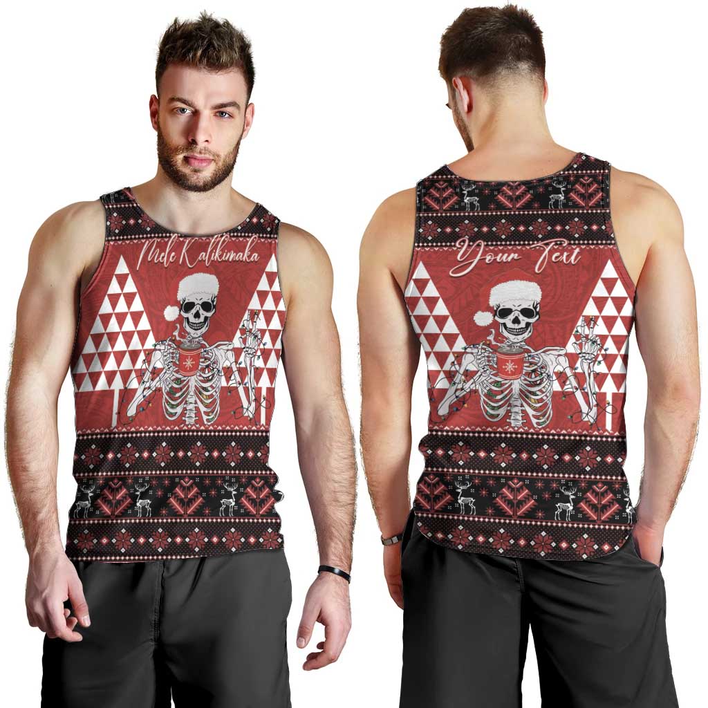 Personalized Hawaii Skull Christmas Men Tank Top Mele Kalikimaka Hawaiian Kakau - Polynesian Pride