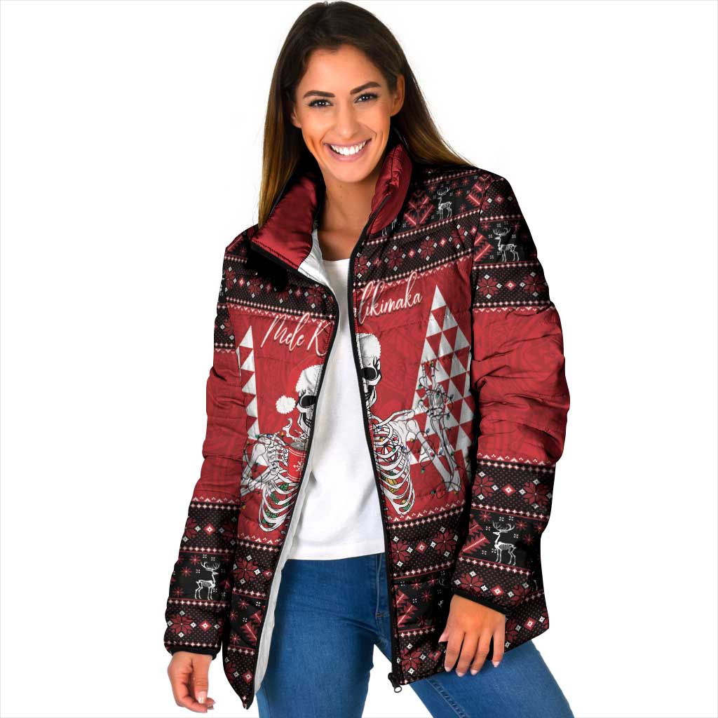 Personalized Hawaii Skull Christmas Padded Jacket Mele Kalikimaka Hawaiian Kakau - Polynesian Pride