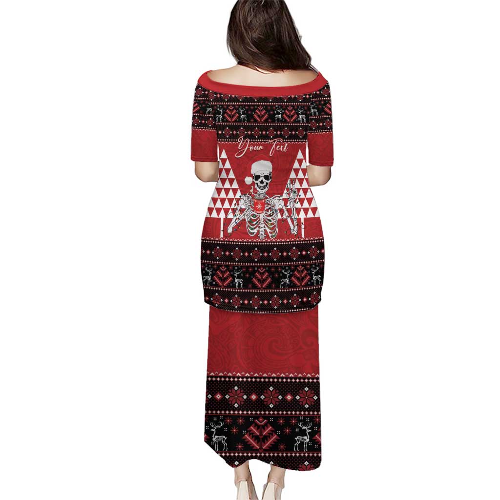 Personalized Hawaii Skull Christmas Puletasi Mele Kalikimaka Hawaiian Kakau - Polynesian Pride