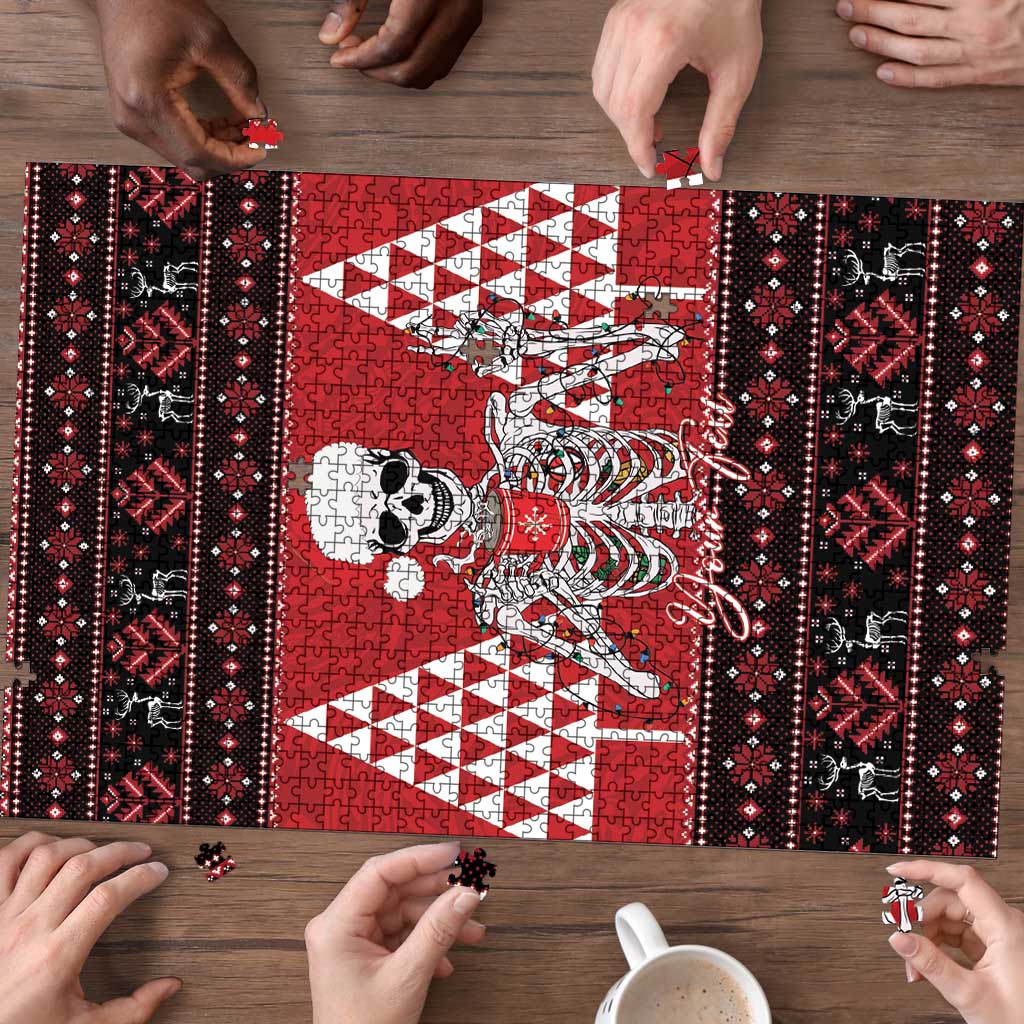 Personalized Hawaii Skull Christmas Puzzle Mele Kalikimaka Hawaiian Kakau - Polynesian Pride