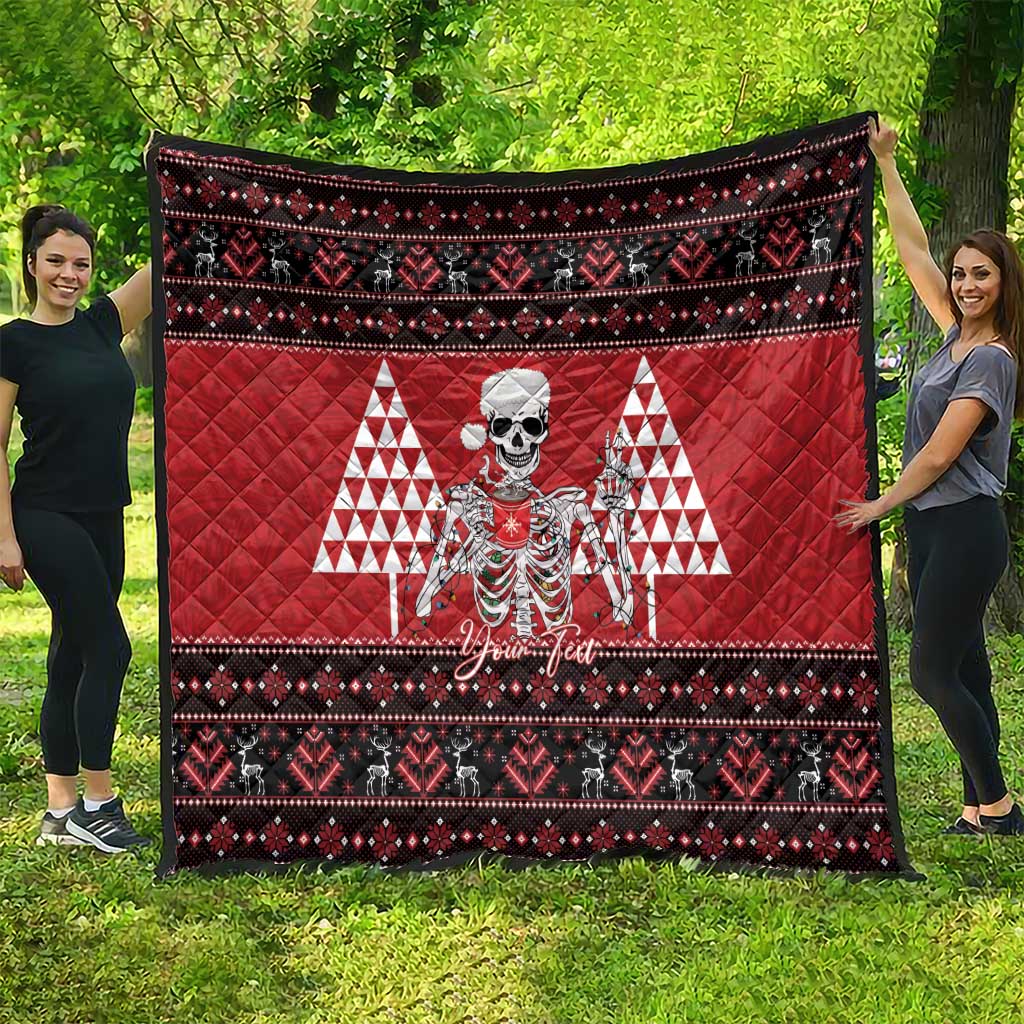 Personalized Hawaii Skull Christmas Quilt Mele Kalikimaka Hawaiian Kakau - Polynesian Pride