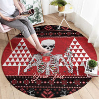 Personalized Hawaii Skull Christmas Round Carpet Mele Kalikimaka Hawaiian Kakau - Polynesian Pride