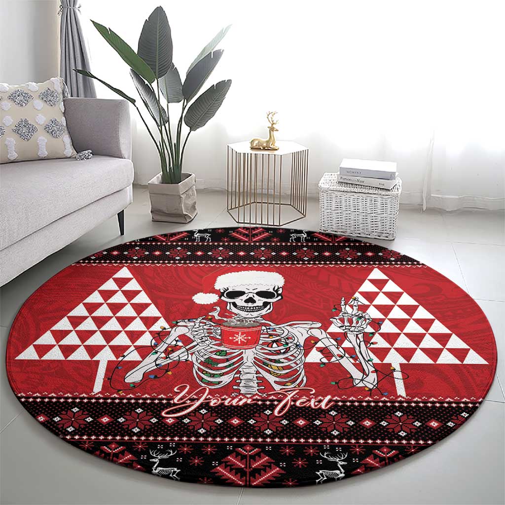 Personalized Hawaii Skull Christmas Round Carpet Mele Kalikimaka Hawaiian Kakau - Polynesian Pride