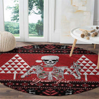 Personalized Hawaii Skull Christmas Round Carpet Mele Kalikimaka Hawaiian Kakau - Polynesian Pride