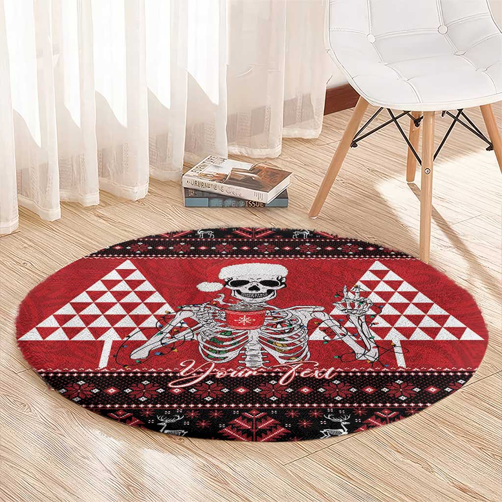 Personalized Hawaii Skull Christmas Round Carpet Mele Kalikimaka Hawaiian Kakau - Polynesian Pride