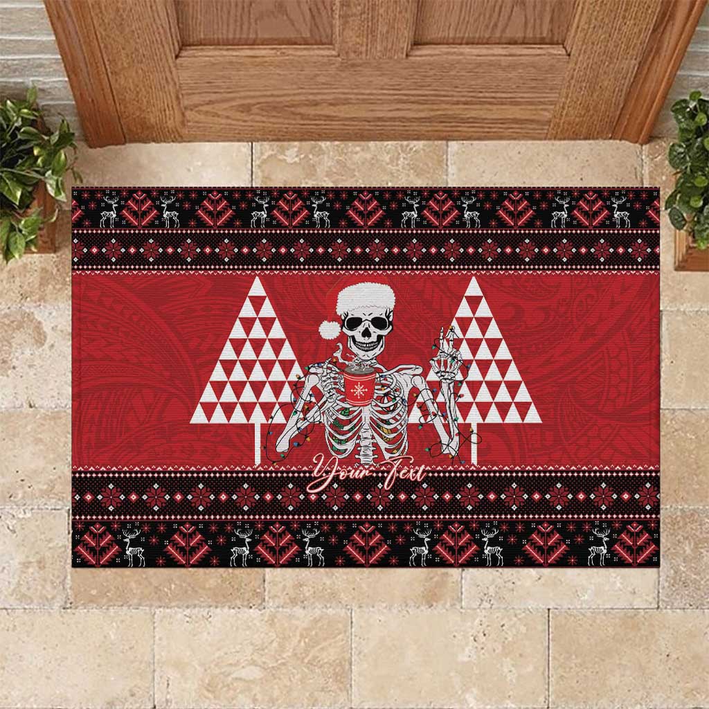 Personalized Hawaii Skull Christmas Rubber Doormat Mele Kalikimaka Hawaiian Kakau - Polynesian Pride