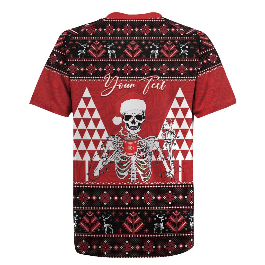 Personalized Hawaii Skull Christmas Rugby Jersey Mele Kalikimaka Hawaiian Kakau - Polynesian Pride