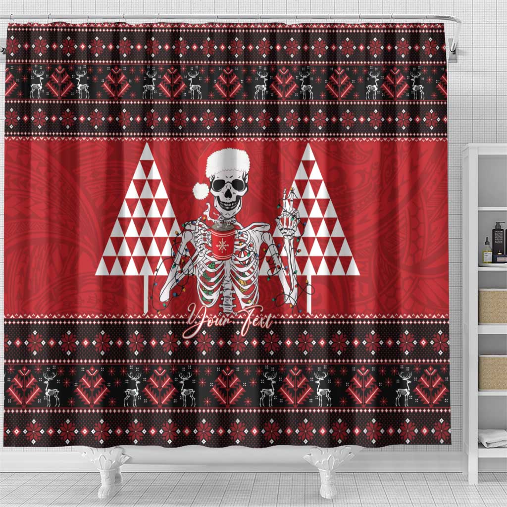 Personalized Hawaii Skull Christmas Shower Curtain Mele Kalikimaka Hawaiian Kakau - Polynesian Pride