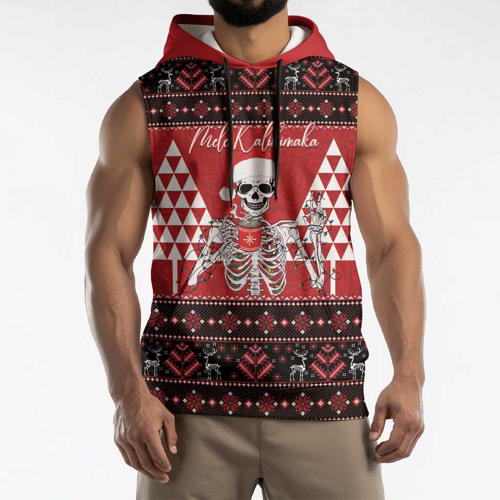 Personalized Hawaii Skull Christmas Sleeveless Hoodie Mele Kalikimaka Hawaiian Kakau - Polynesian Pride