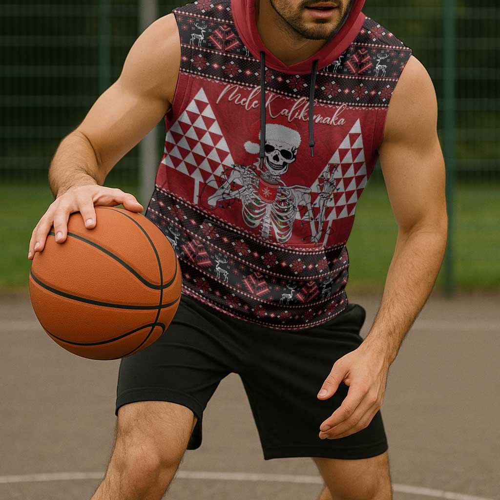 Personalized Hawaii Skull Christmas Sleeveless Hoodie Mele Kalikimaka Hawaiian Kakau - Polynesian Pride