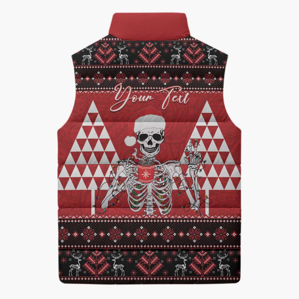 Personalized Hawaii Skull Christmas Sleeveless Puffer Jacket Mele Kalikimaka Hawaiian Kakau - Polynesian Pride