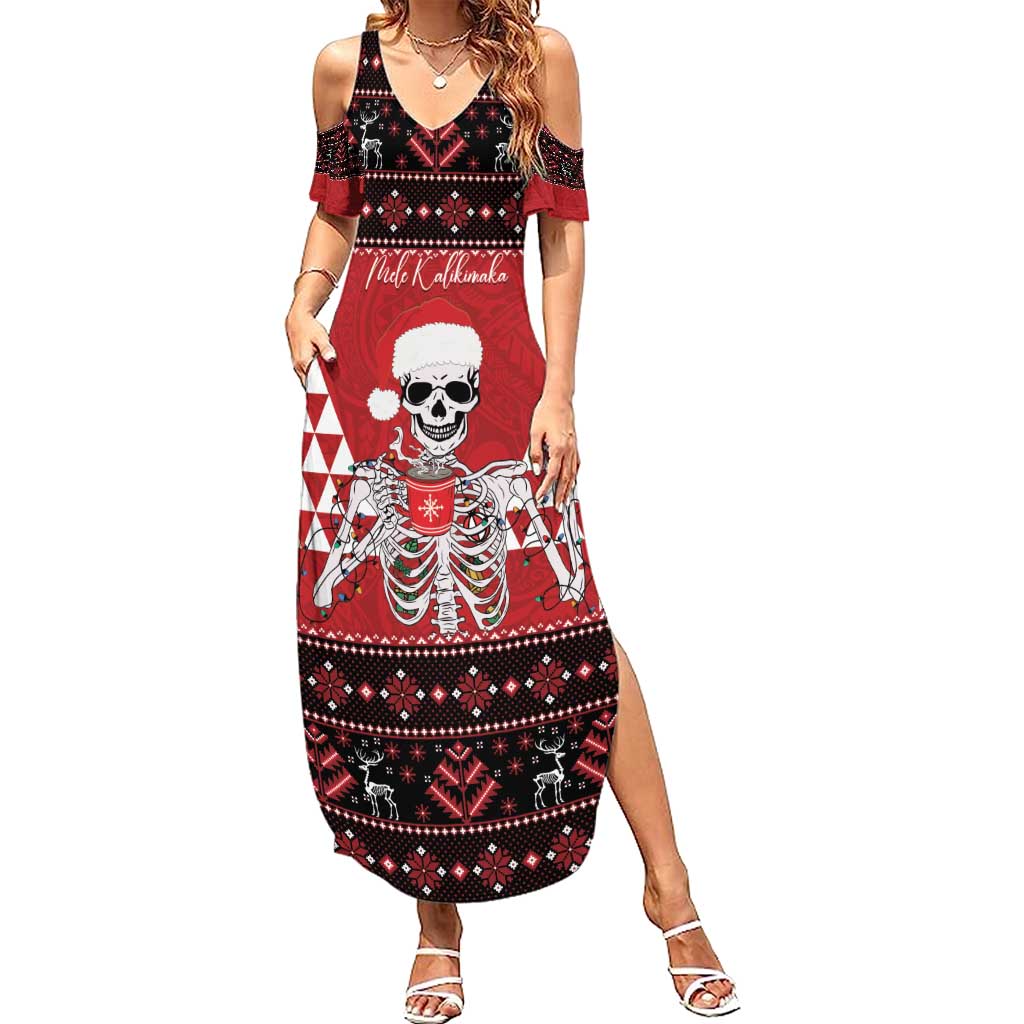 Personalized Hawaii Skull Christmas Summer Maxi Dress Mele Kalikimaka Hawaiian Kakau - Polynesian Pride