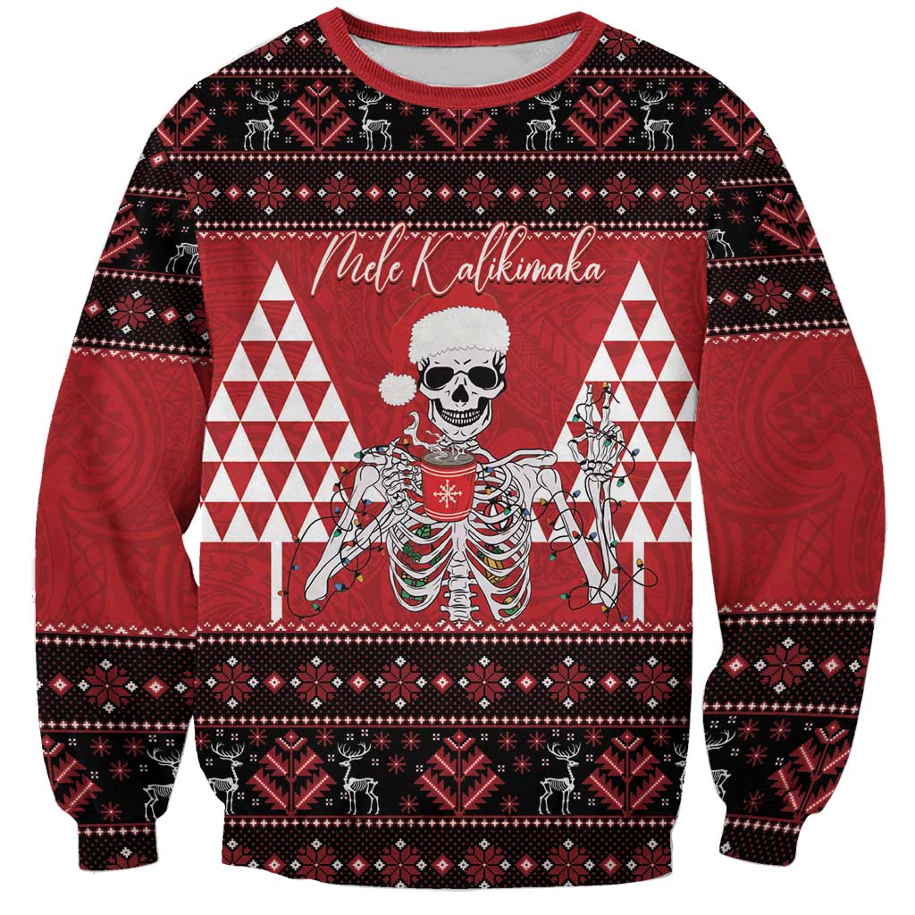 Personalized Hawaii Skull Christmas Sweatshirt Mele Kalikimaka Hawaiian Kakau - Polynesian Pride