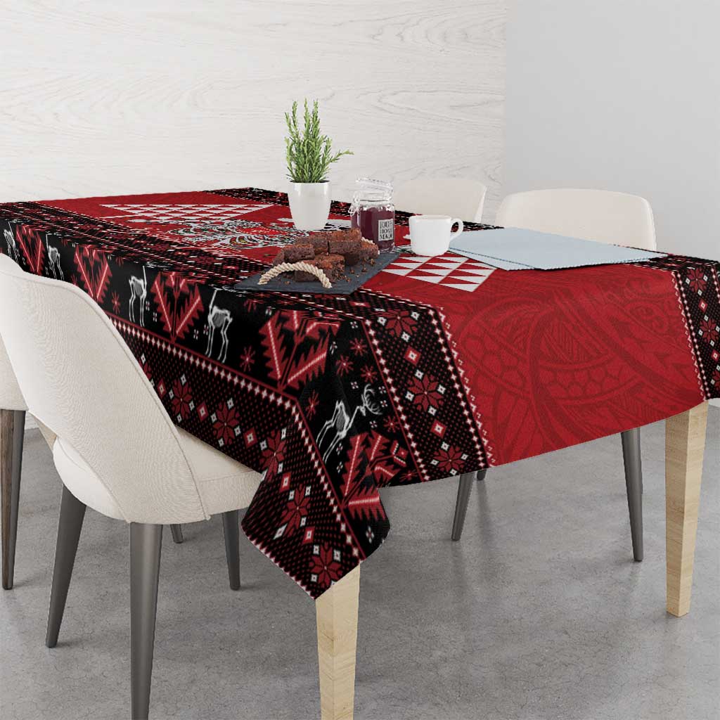 Personalized Hawaii Skull Christmas Tablecloth Mele Kalikimaka Hawaiian Kakau - Polynesian Pride