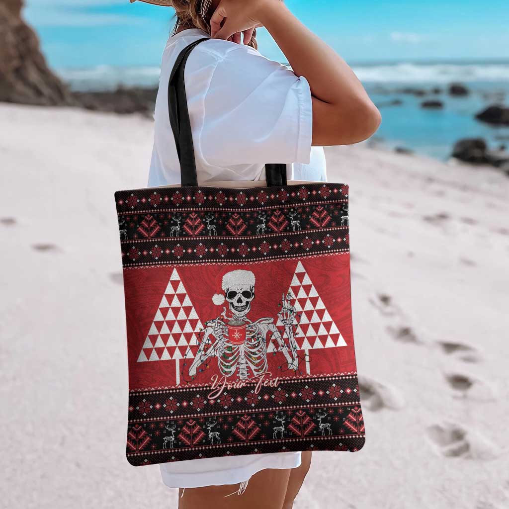 Personalized Hawaii Skull Christmas Tote Bag Mele Kalikimaka Hawaiian Kakau - Polynesian Pride