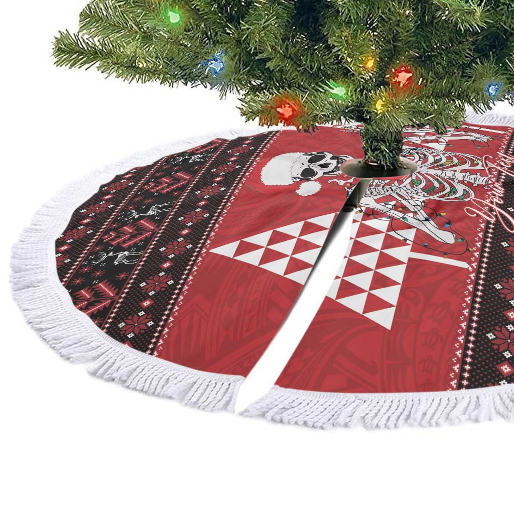 Personalized Hawaii Skull Christmas Tree Skirt Mele Kalikimaka Hawaiian Kakau - Polynesian Pride