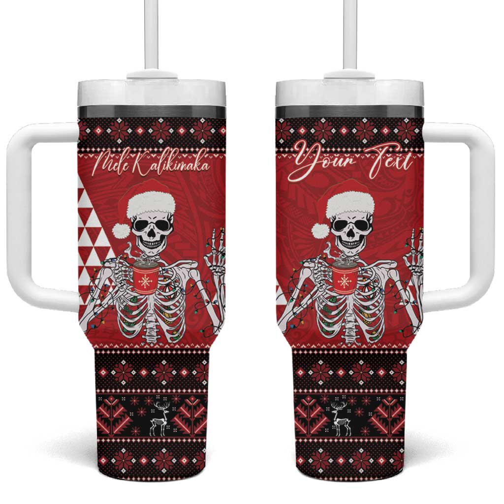 Personalized Hawaii Skull Christmas Tumbler With Handle Mele Kalikimaka Hawaiian Kakau - Polynesian Pride