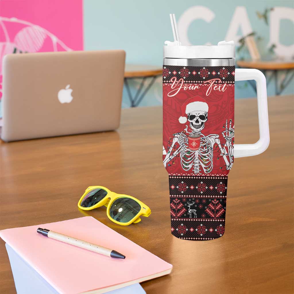 Personalized Hawaii Skull Christmas Tumbler With Handle Mele Kalikimaka Hawaiian Kakau - Polynesian Pride