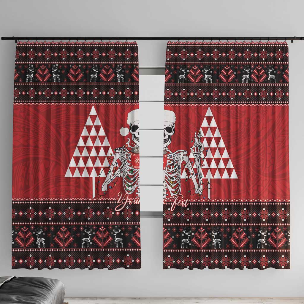 Personalized Hawaii Skull Christmas Window Curtain Mele Kalikimaka Hawaiian Kakau - Polynesian Pride