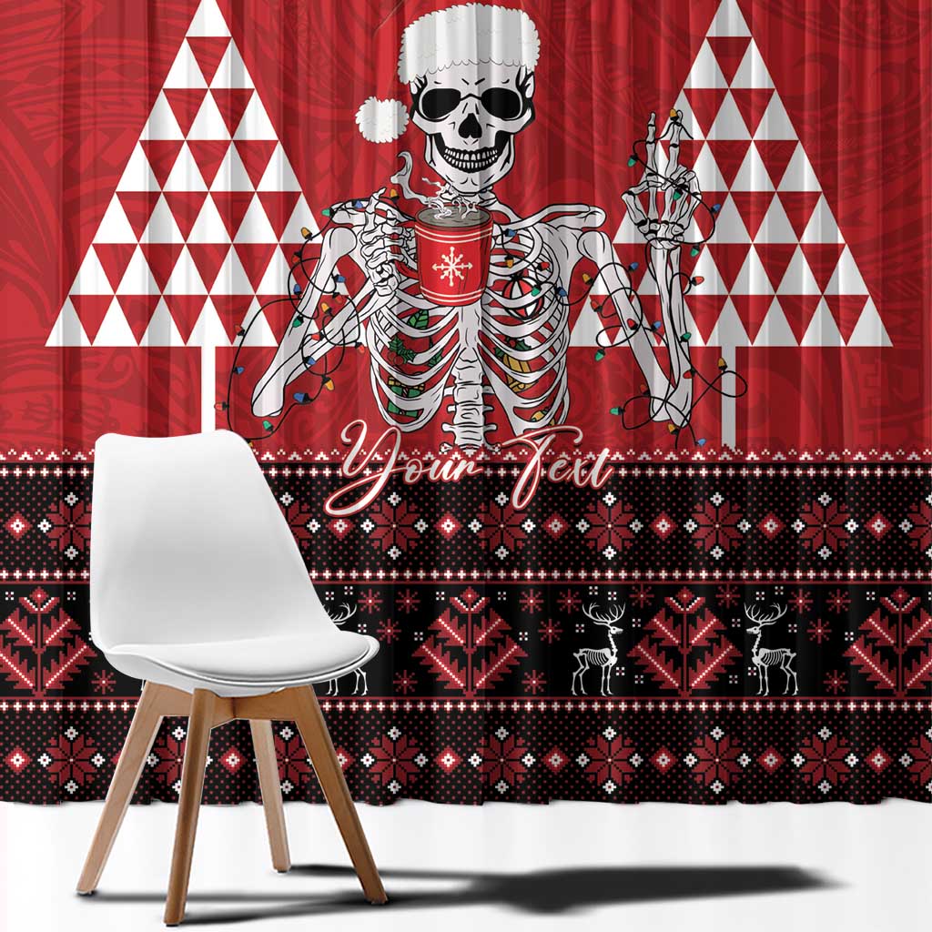 Personalized Hawaii Skull Christmas Window Curtain Mele Kalikimaka Hawaiian Kakau - Polynesian Pride