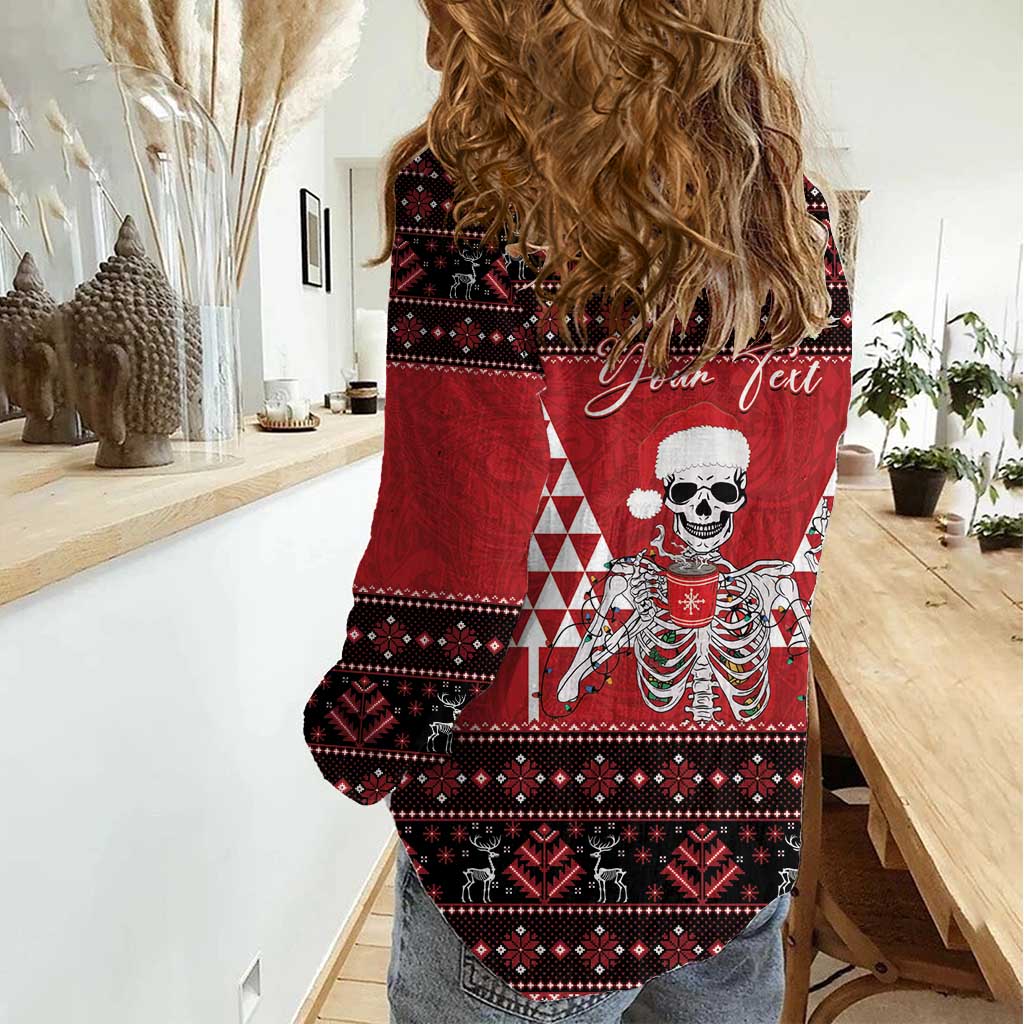 Personalized Hawaii Skull Christmas Women Casual Shirt Mele Kalikimaka Hawaiian Kakau - Polynesian Pride