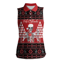 Personalized Hawaii Skull Christmas Women Sleeveless Polo Shirt Mele Kalikimaka Hawaiian Kakau - Polynesian Pride