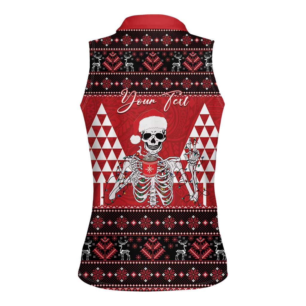 Personalized Hawaii Skull Christmas Women Sleeveless Polo Shirt Mele Kalikimaka Hawaiian Kakau - Polynesian Pride