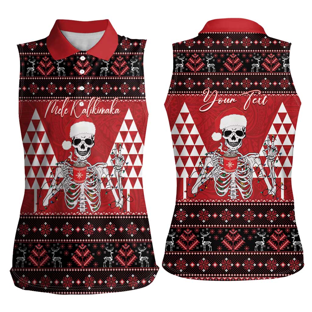 Personalized Hawaii Skull Christmas Women Sleeveless Polo Shirt Mele Kalikimaka Hawaiian Kakau - Polynesian Pride