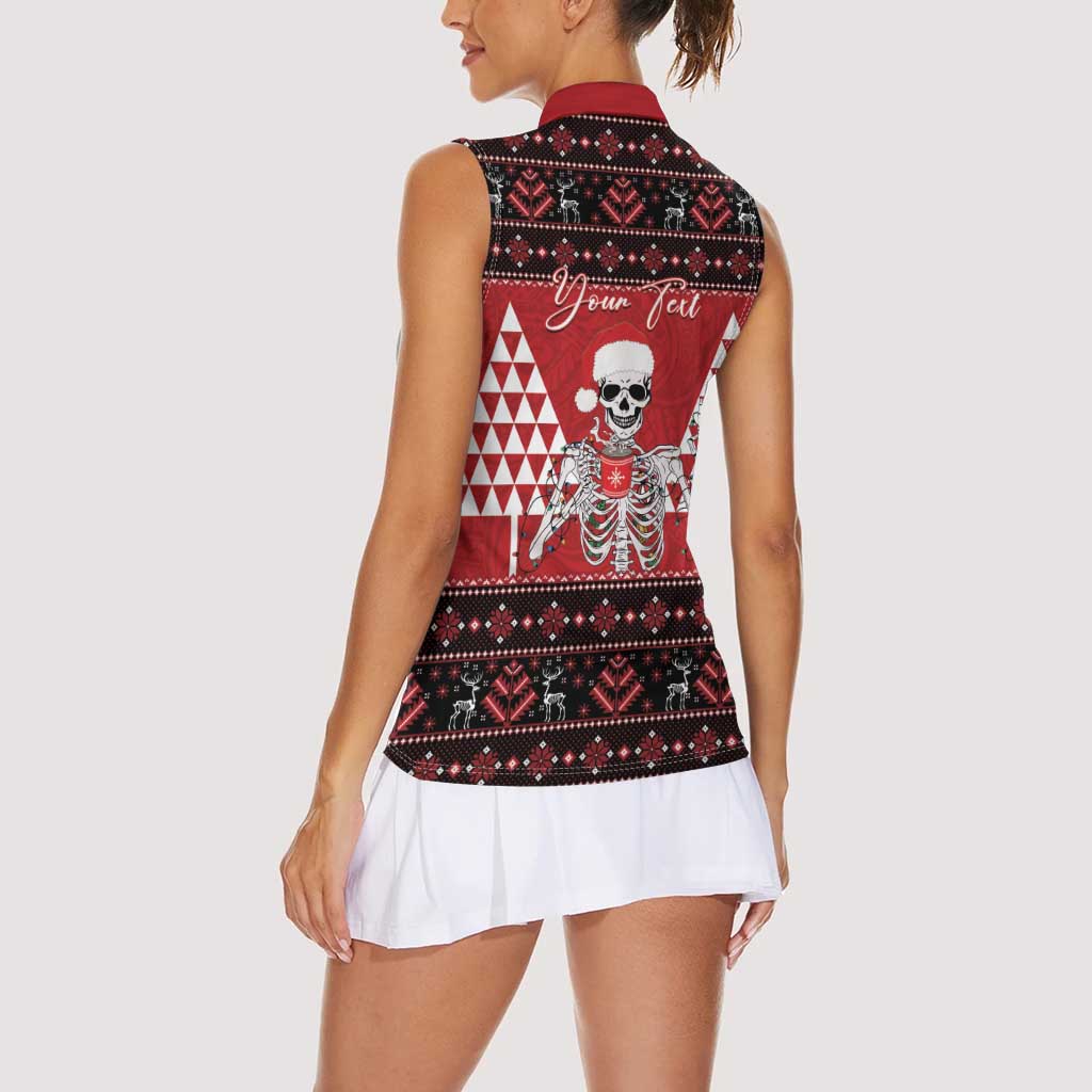 Personalized Hawaii Skull Christmas Women Sleeveless Polo Shirt Mele Kalikimaka Hawaiian Kakau - Polynesian Pride