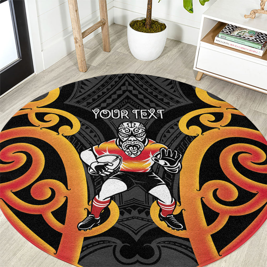 Waikato Custom Rugby New Zealand Round Carpet Aotearoa Maori Pukana Tiki Mascot