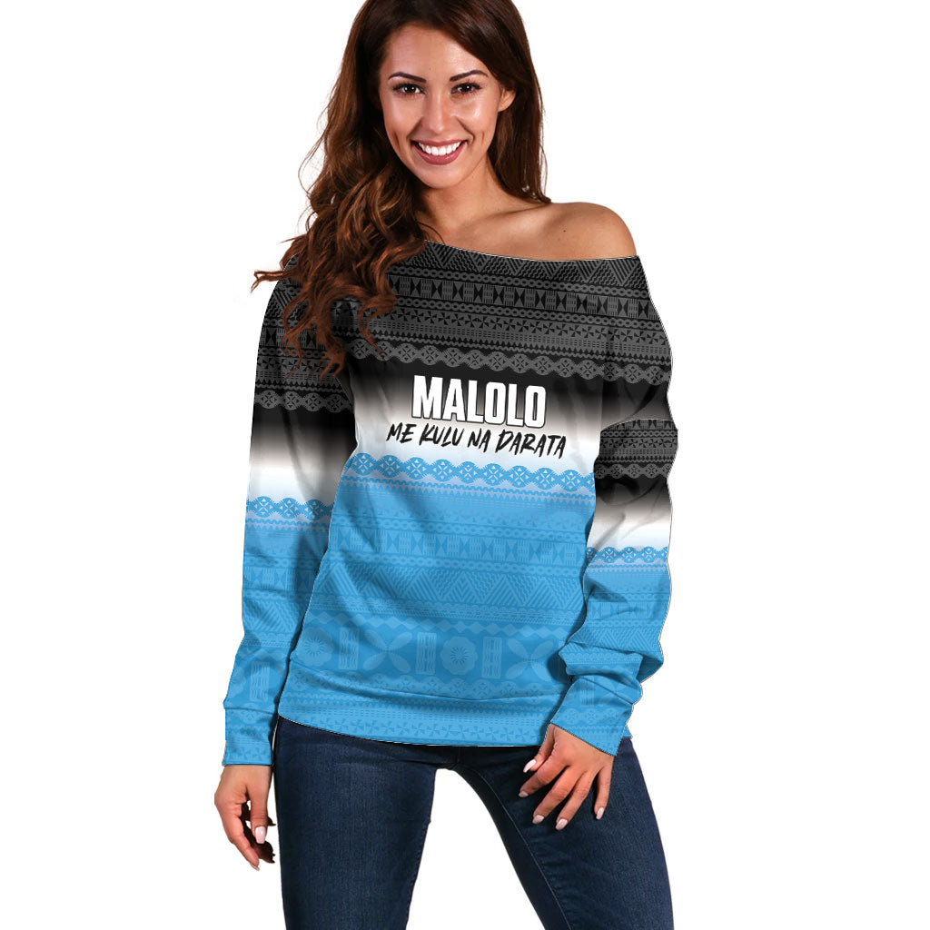 Malolo Fiji 2026 Rugby Personalised Off Shoulder Sweater Me Kulu Na Darata Fijian Tapa Pattern