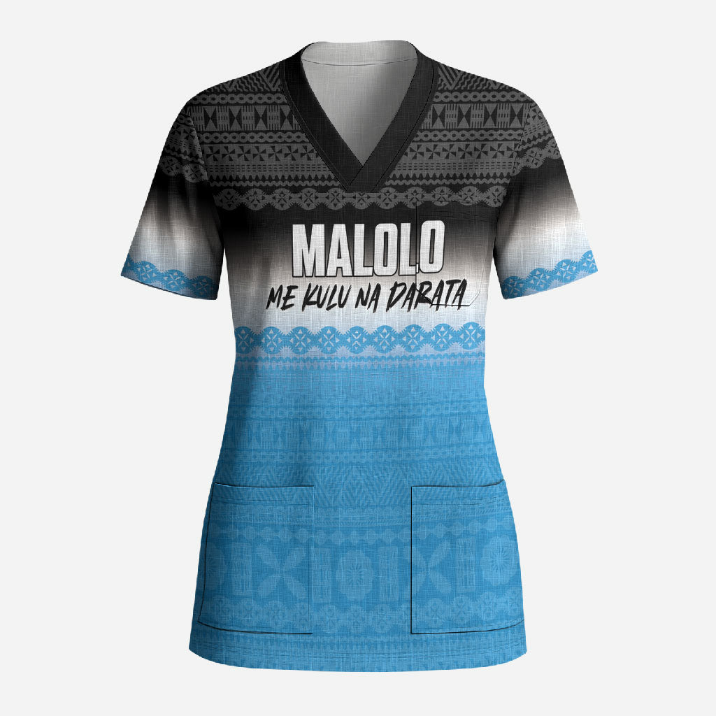 Malolo Fiji 2026 Rugby Personalised Scrub Top Me Kulu Na Darata Fijian Tapa Pattern