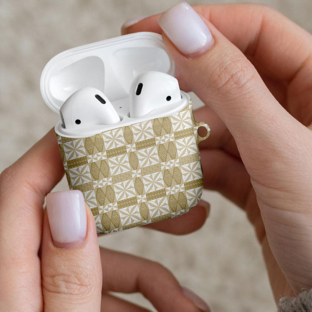 Beige Ngatu Pattern Malo e Lelei Tonga AirPods Case LT14 - Polynesian Pride