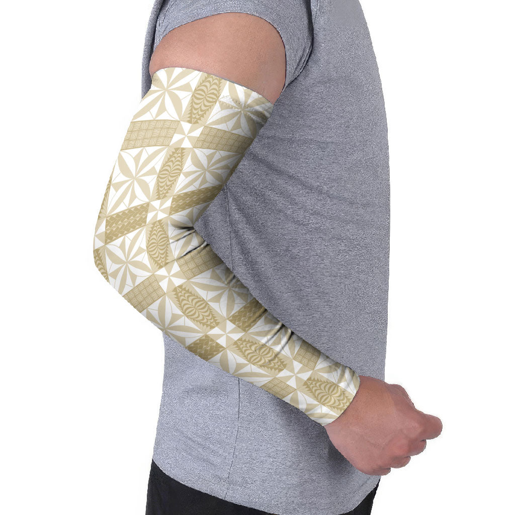 Beige Ngatu Pattern Malo e Lelei Tonga Arm Sleeves LT14 - Polynesian Pride