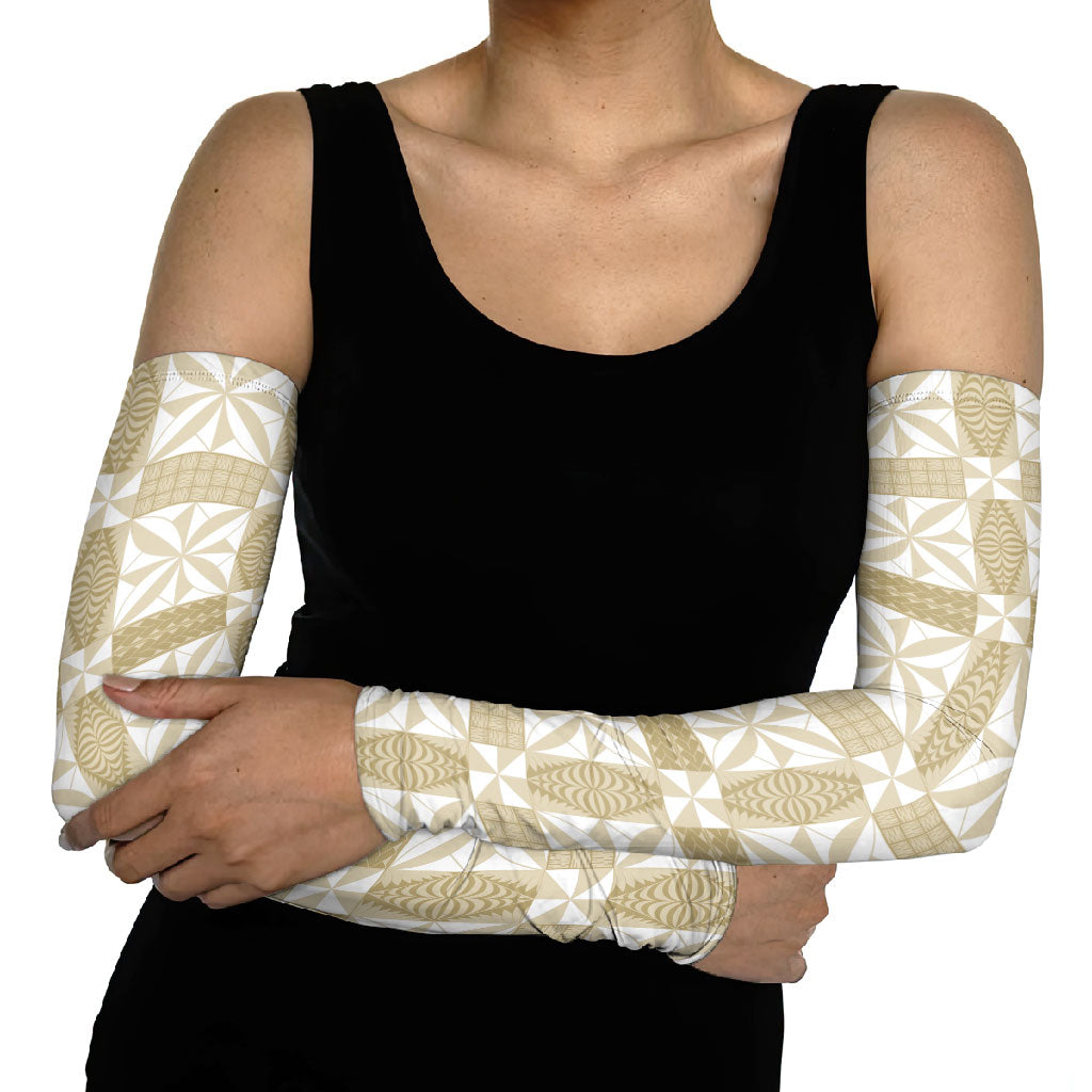 Beige Ngatu Pattern Malo e Lelei Tonga Arm Sleeves LT14 - Polynesian Pride