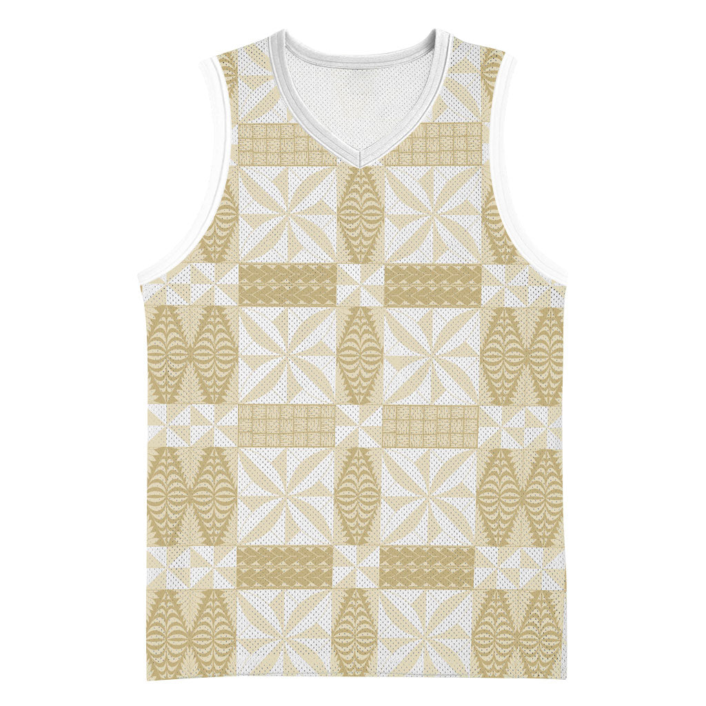 Beige Ngatu Pattern Malo e Lelei Tonga Basketball Jersey LT14 Unisex Beige - Polynesian Pride