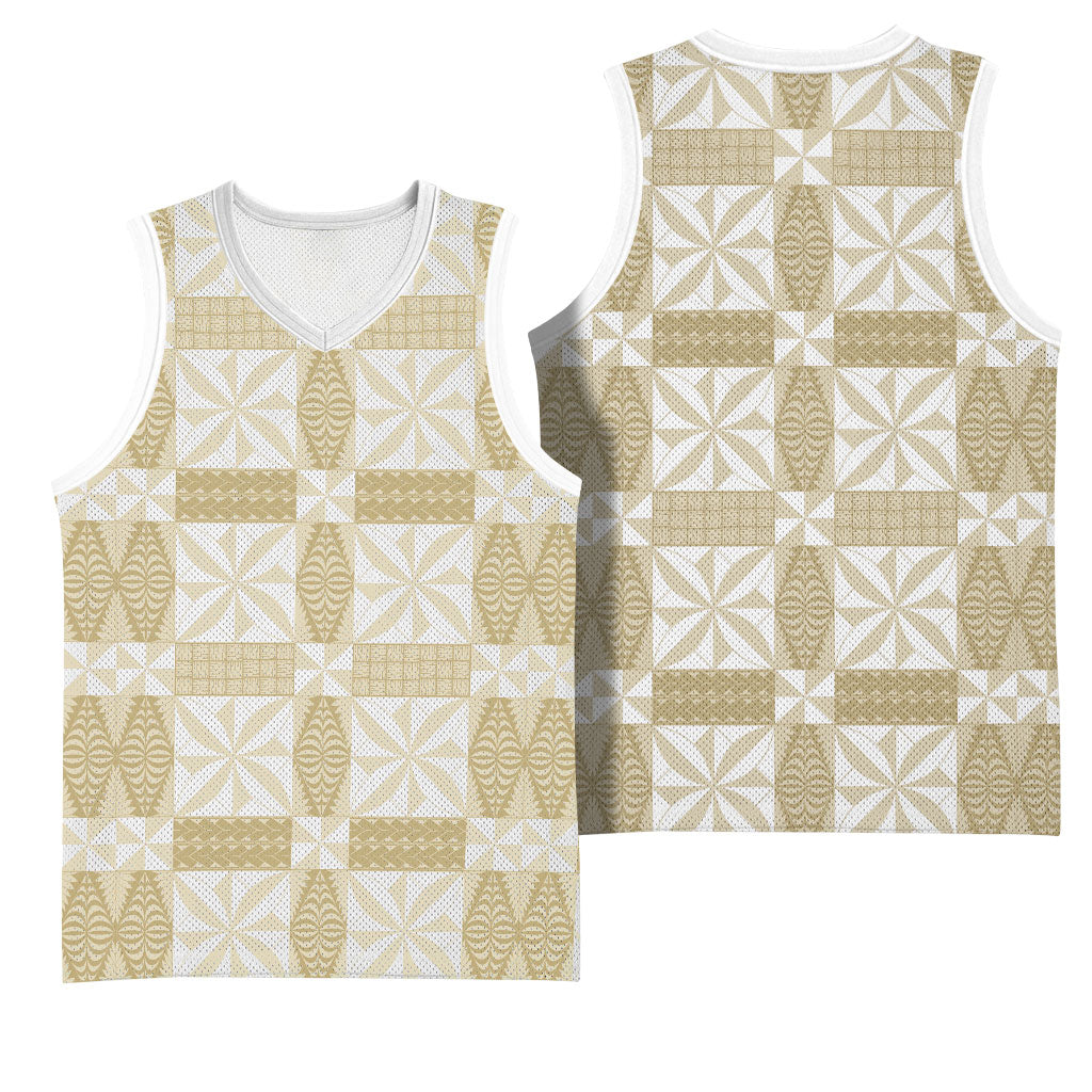 Beige Ngatu Pattern Malo e Lelei Tonga Basketball Jersey LT14 - Polynesian Pride