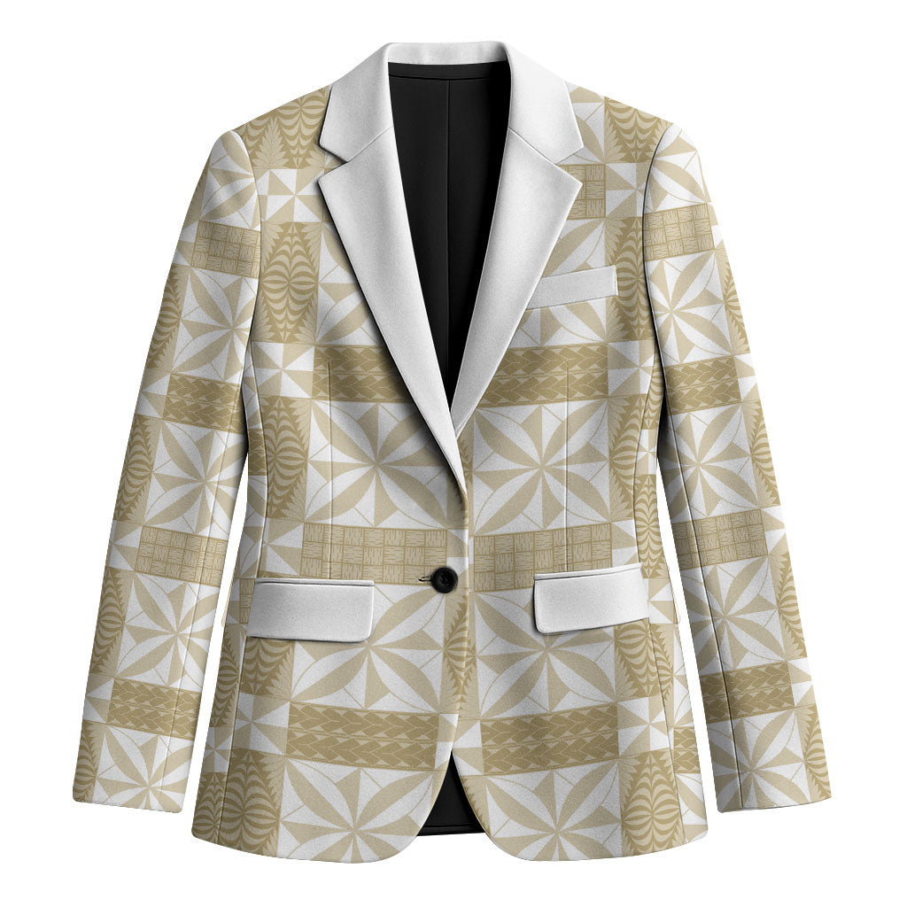Beige Ngatu Pattern Malo e Lelei Tonga Blazer LT14 Unisex Beige - Polynesian Pride
