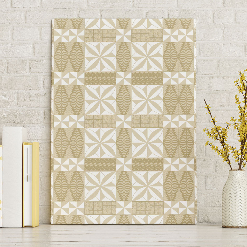 Beige Ngatu Pattern Malo e Lelei Tonga Canvas Wall Art LT14 Without Frame Beige - Polynesian Pride