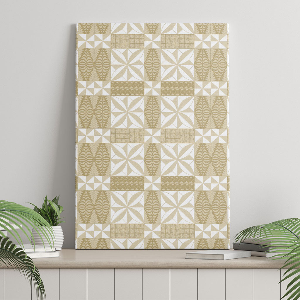 Beige Ngatu Pattern Malo e Lelei Tonga Canvas Wall Art LT14 - Polynesian Pride