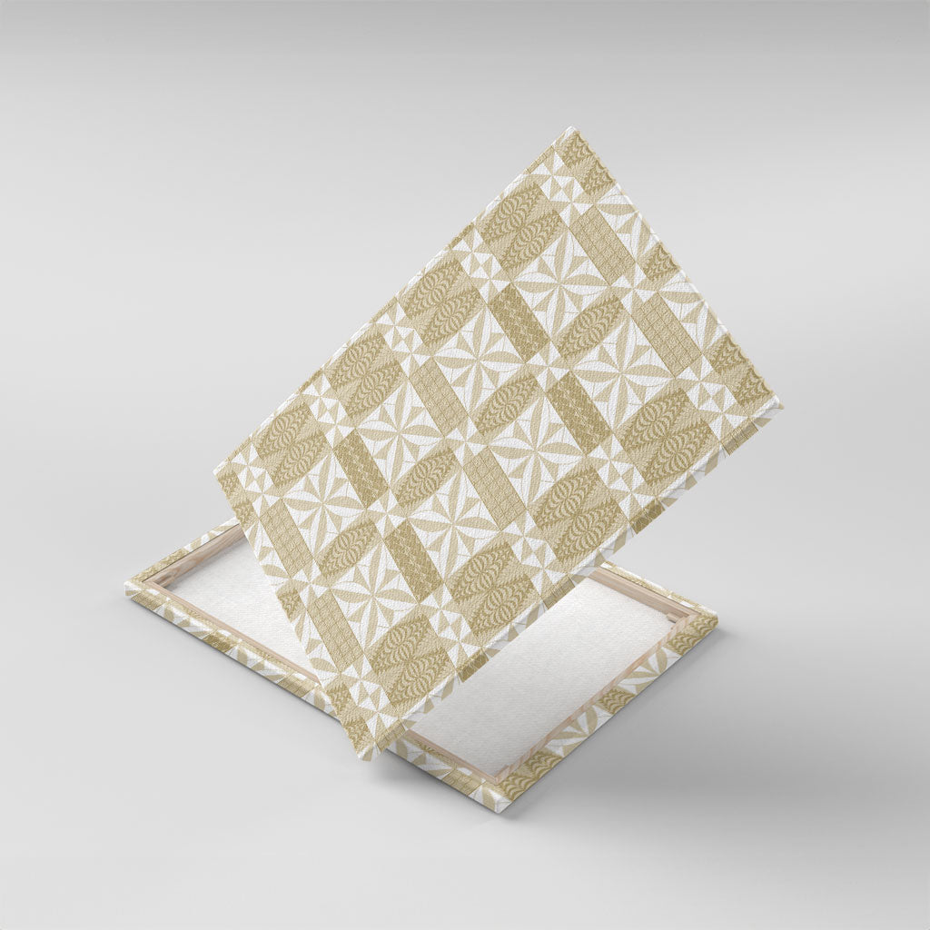 Beige Ngatu Pattern Malo e Lelei Tonga Canvas Wall Art LT14 With Frame Beige - Polynesian Pride