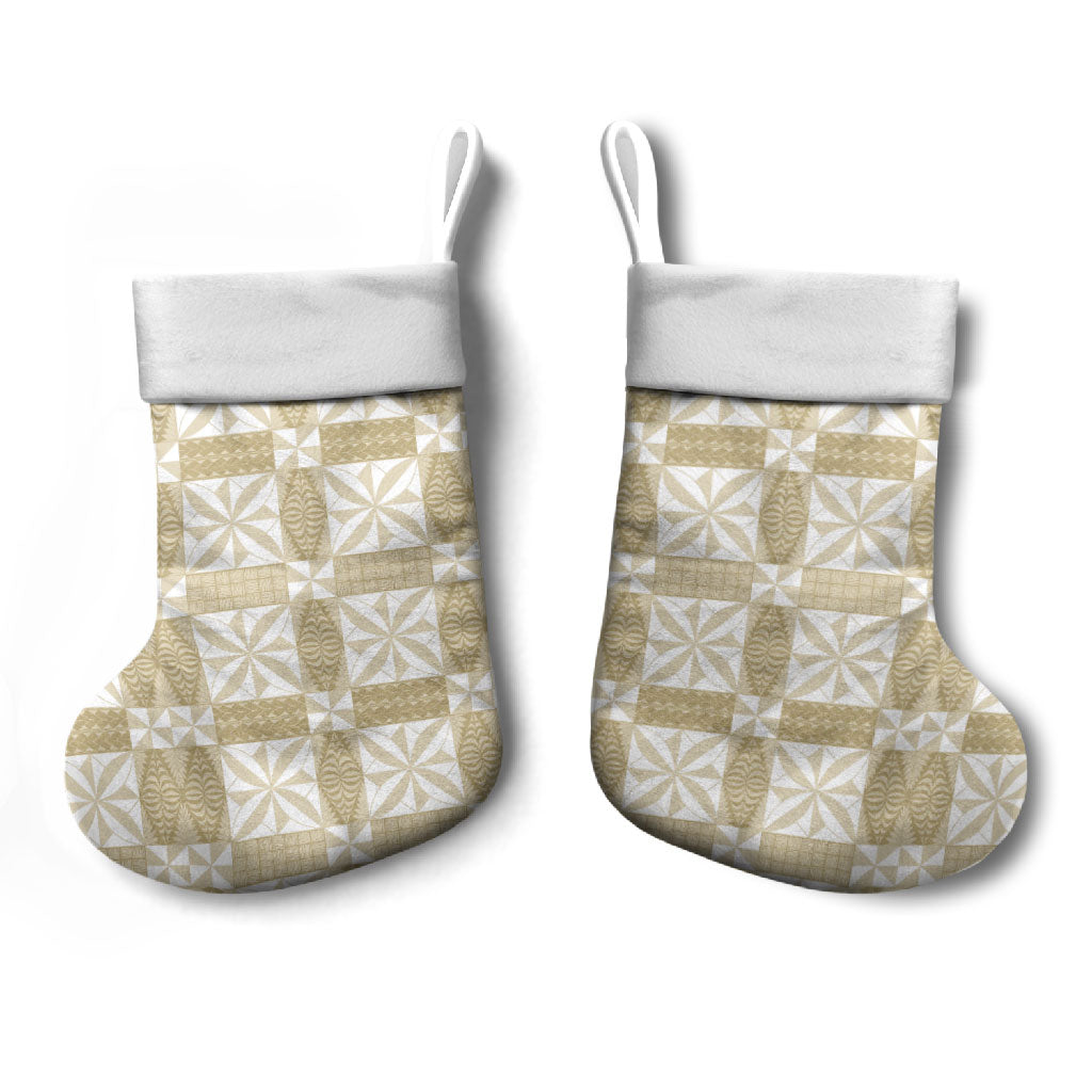 Beige Ngatu Pattern Malo e Lelei Tonga Christmas Stocking LT14 - Polynesian Pride