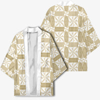 Beige Ngatu Pattern Malo e Lelei Tonga Kimono LT14 - Polynesian Pride