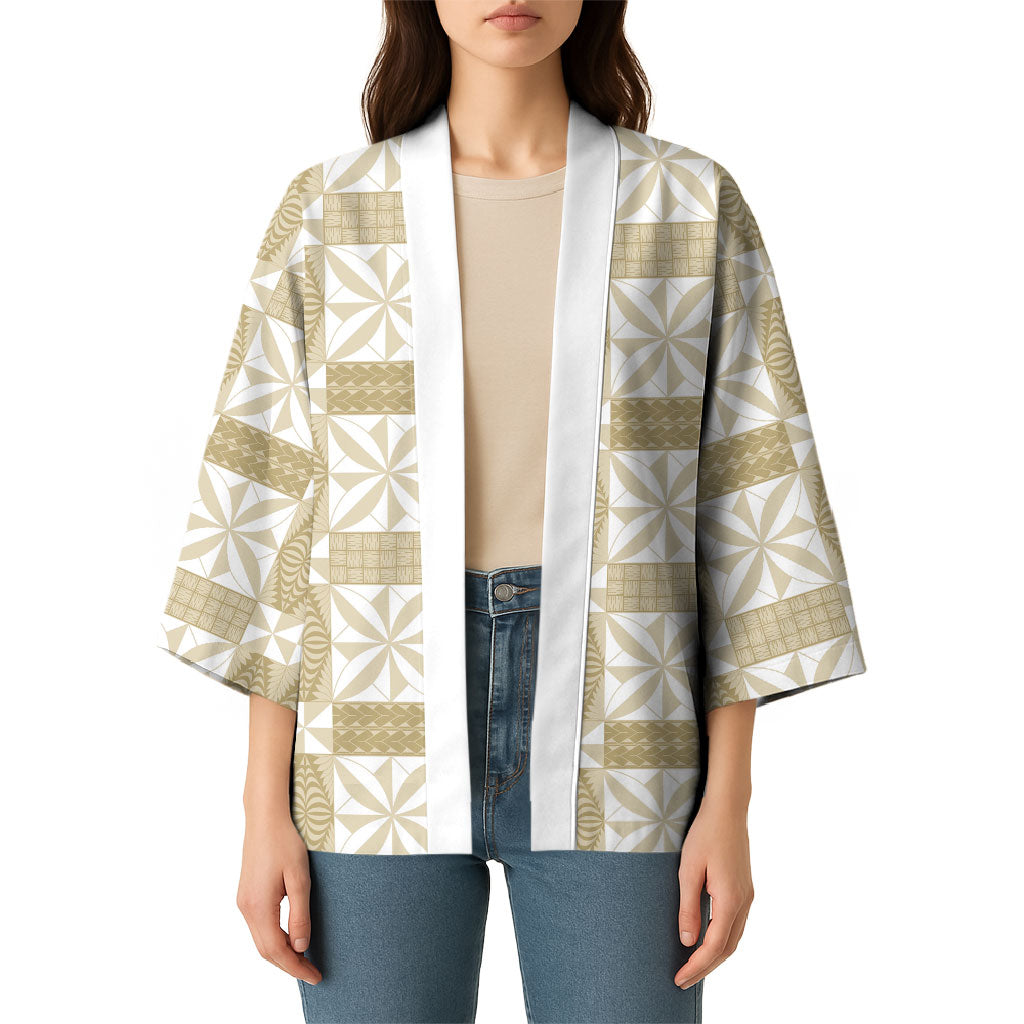 Beige Ngatu Pattern Malo e Lelei Tonga Kimono LT14 - Polynesian Pride