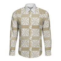 Beige Ngatu Pattern Malo e Lelei Tonga Long Sleeve Button Shirt LT14 Unisex Beige - Polynesian Pride