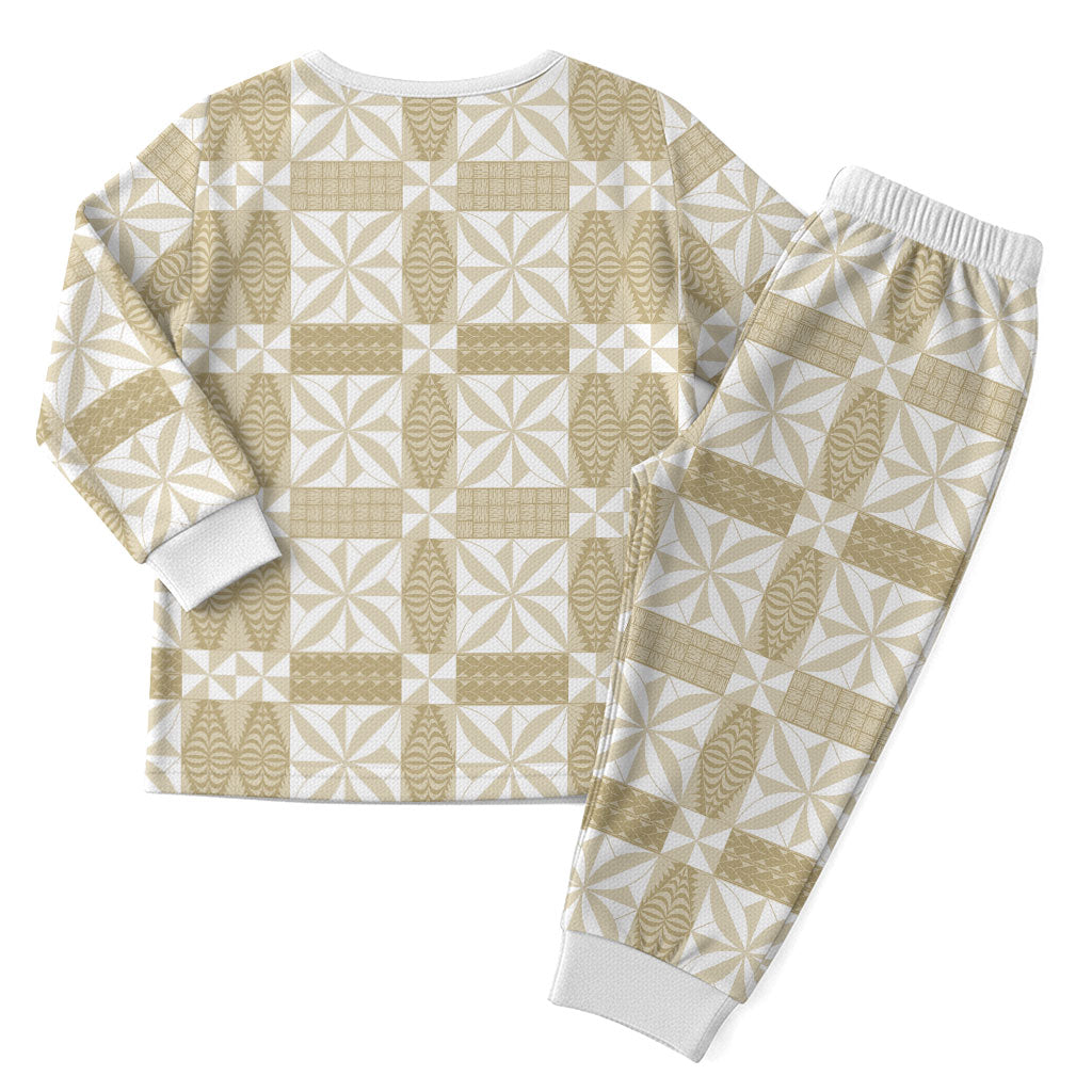 Beige Ngatu Pattern Malo e Lelei Tonga Christmas Pajama Set LT14 - Polynesian Pride